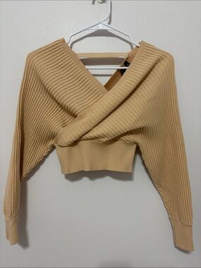 Windsor Ribbed Crossover V-Neck Sweater - Camel